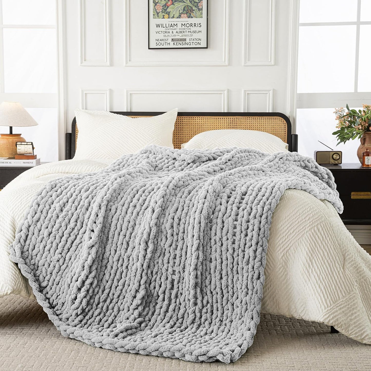Ultra Soft Chunky Knit Blanket Throw -40x50 Hand Knitted Warm Chenille Throw Blanket, Home Decor Soft Thick Yarn Cable Knit Blanket Breathable Fleece Banket Christmas for Couch Bed Sofa Best GIF