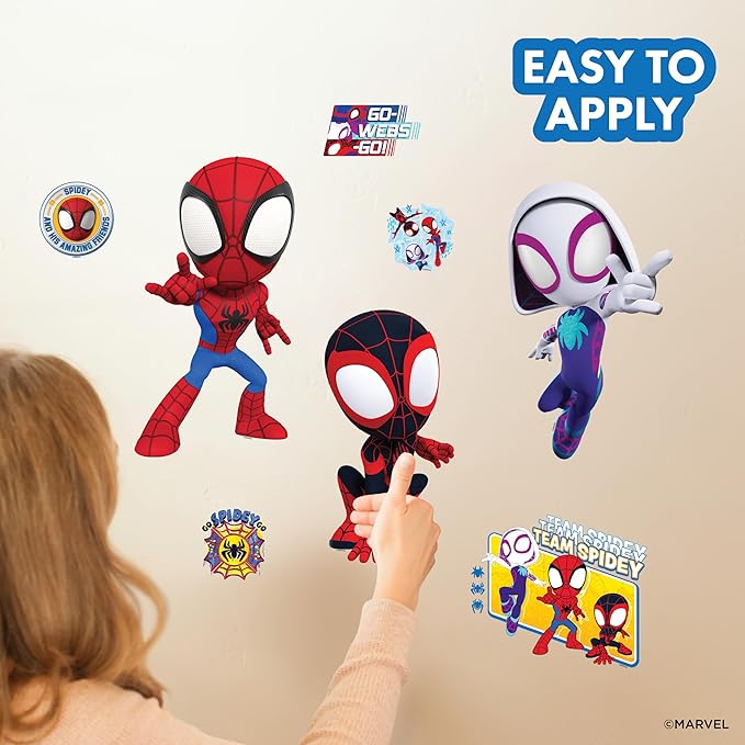 Marvel Spidey and His Amazing Friends Team Wall Decal - 11"-13" Spidey Spin Ghost Spider Vinyl Stickers for Bedroom Bathroom Decor - Peel and Stick Room Decorations