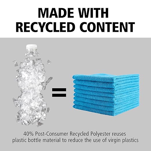 Rubbermaid Commercial Products HYGEN r-40 Recycled Microfiber Cloths, 12"" X 12"" Blue, 24-Pack, Durable, Lint-Free, Wet-Dry Cleaning for Home, Applianes, Cars, Custodial Spaces, Housekeeping, Glass