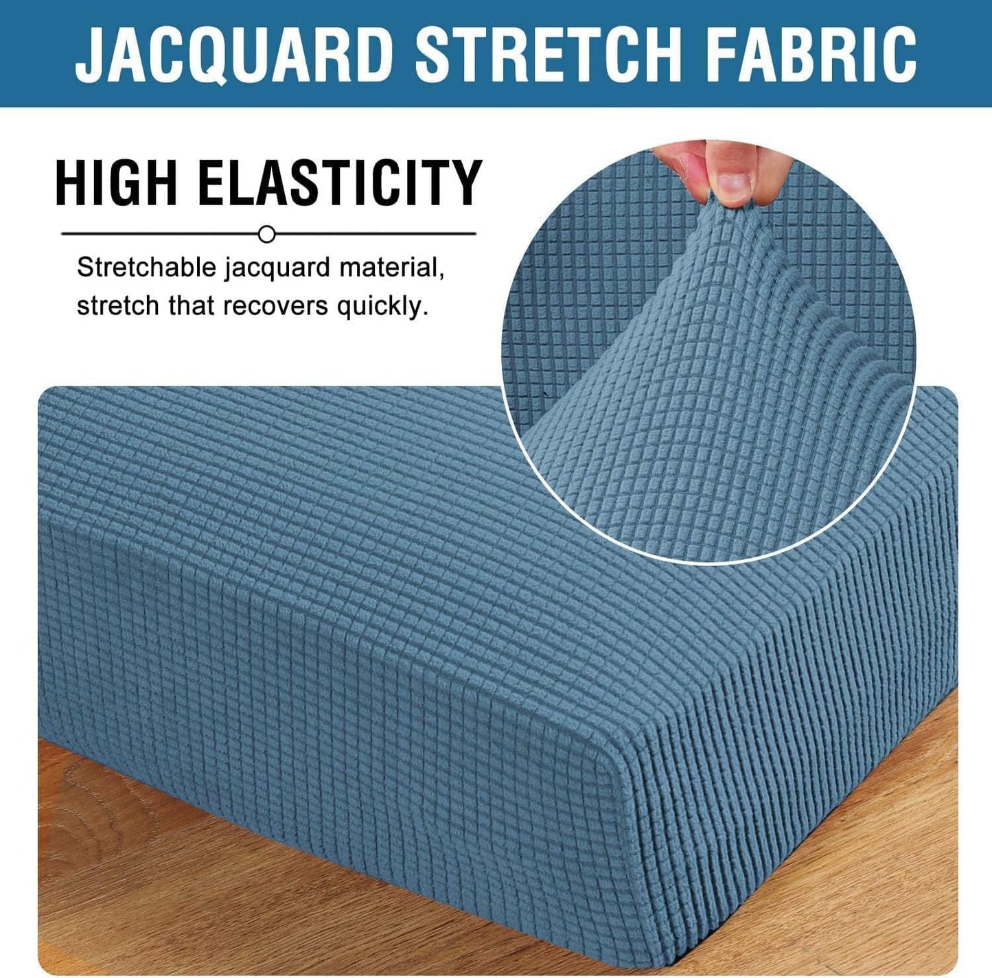 H.VERSAILTEX Super Stretch Individual Seat Cushion Covers Sofa Covers Couch Cushion Covers Slipcover Sets Thick Jacquard Textured Twill Fabric (1 Piece Sofa Cushion Cover, Dusty Blue)