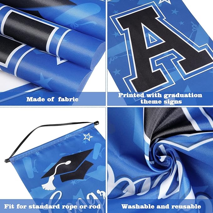 Moukeren 3 Pieces 2025 Graduation Party Decorations Graduation Porch Sign Class of 2025 Grad Hanging Porch Banner Backdrop Door Sign for Grad Party Home Door Wall Decor(Blue Black)