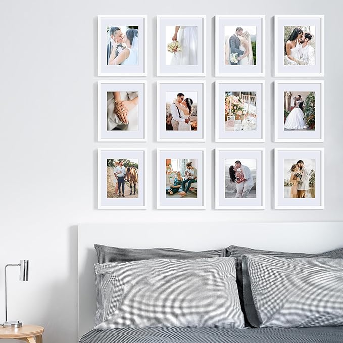 upsimples 11x14 Picture Frame Set of 10, Display Pictures 8x10 with Mat or 11x14 Without, Multi Photo Frames Collage for Wall Display, White