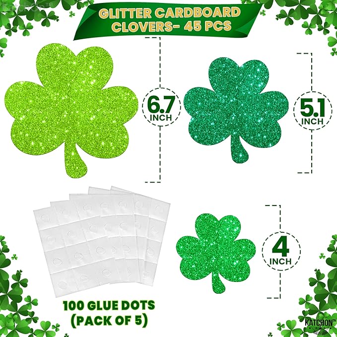 KatchOn, Glitter Shamrock Cutouts for Shamrock Decorations - Pack of 45 | St Patricks Day Cutouts | St Patricks Day Decorations, St Patricks Day Bulletin Board Decorations, Saint Patricks Day Decor