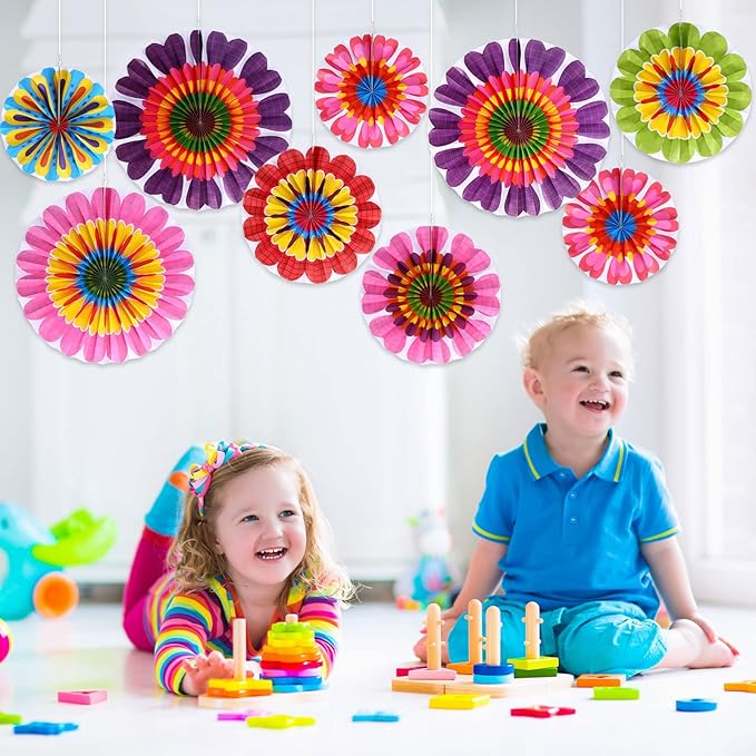 Outus Flower Hanging Decorations Fall Paper Fans Classroom Ceiling Wall Decor Colorful Bloom Paper Fan for Wedding Birthday Birthday Party Supplies(9 Pcs,Spring Flower)