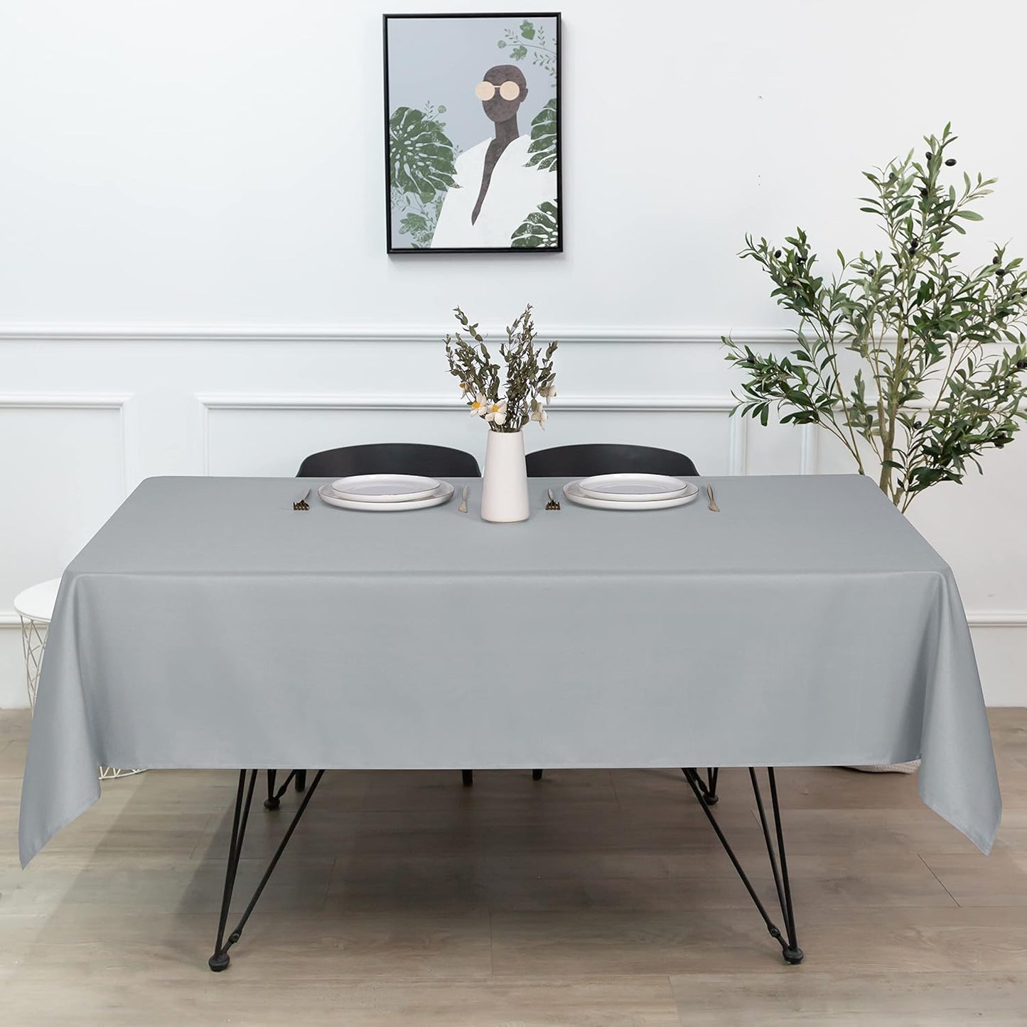 sancua Rectangle Tablecloth - 90 x 132 Inch - Stain and Wrinkle Resistant Washable Polyester Table Cloth, Decorative Fabric Table Cover for Dining Tables, Buffet Parties and Camping, Silver Grey