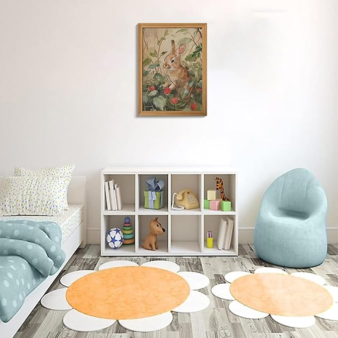 3D Textured Framed Vintage Easter Bunny Wall Art, Cottagecore Cute Rabbit Wall Decor Painting, Rustic Farmhouse Animal Sandstone Picture for Living Room Bedroom Easter Decor 12x16 Inch