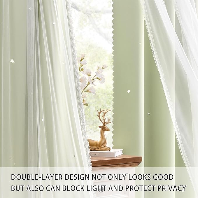 XiDi Green Curtains for Bedroom, Girls Room Blackout Curtains, Kids Room Darkening Curtains, Light Green Decor, 1 Panel Sage Green/34/72/1