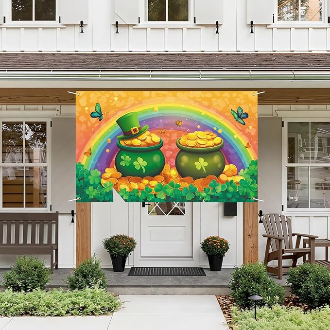 St Patricks Day Banner Backdrop 71"x43" St Patrick's Day Decorations Shamrocks Happy St. Patrick's Day Holiday Backdrop for Indoor Outdoor Party