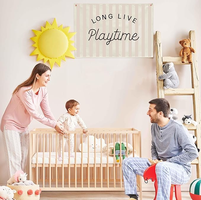 Nursery Wall Decor-Hanging Rectangular Banner Flag Poster Wall Art for Nursery playroom Decoration,Baby Shower Birthday Christmas Gift for Baby Boys Girls Kids-Long Live Playtime-Baby Growth Stuff