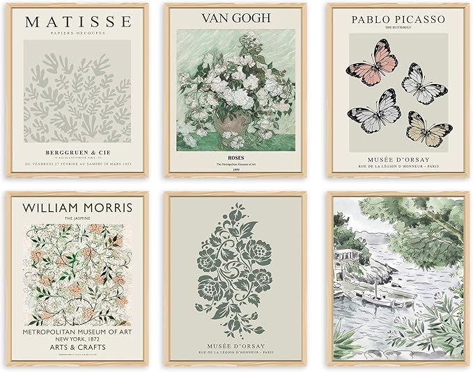 QIAOMICS Sage Green Poster Master Wall Art Print,Matisse Wall Decor Aesthetic,Exhibition Posters Wall Art Flower Pictures for Bedroom,Living Room (8×10inch Unframed)