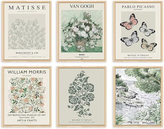 QIAOMICS Sage Green Poster Master Wall Art Print,Matisse Wall Decor Aesthetic,Exhibition Posters Wall Art Flower Pictures for Bedroom,Living Room (8×10inch Unframed)