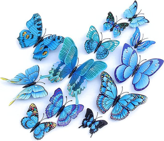 Butterfly Wall Decor 24/48 PCS, 3D Butterflies Stickers for Party Decorations with Magnets(Blue, 48)