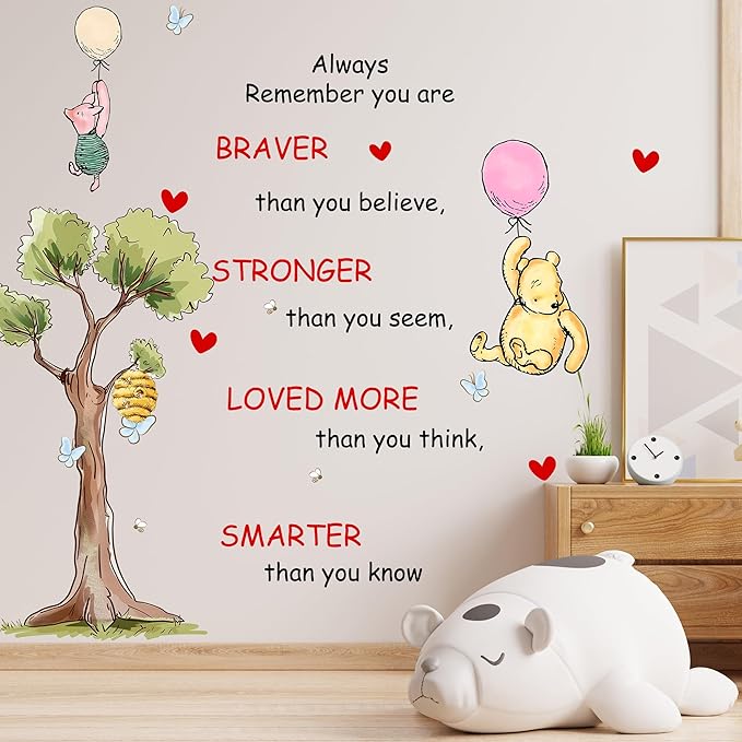 Winnie Wall Stickers for Kids, Winnie Character Stickers for Children Room, Inspirational Removable Wall Stickers for Baby Kids Nursery Bedroom Living Room Playroom Wall Decoration