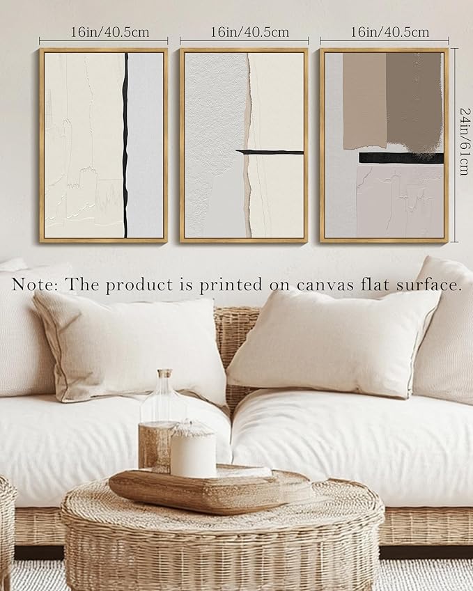 Drsoum Morden Abstract Wall Art Framed Neutral Beige Mid Century Textured Prints Minimalist Artwork Hallway Bedroom Ready to Hang 16x24in Natural Framed