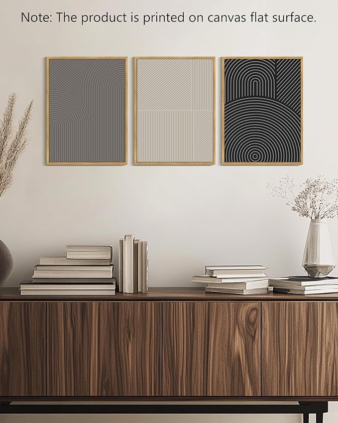 Drsoum Minimalist Abstract Wall Art Framed Modern Boho Neutral Line Wall Decor Mid Century Geometric Artwork Bedroom Living Room 12x16in Natural Framed