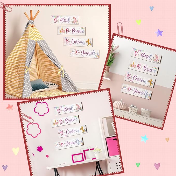 Yulejo Unicorn Wall Decor Girls Rainbow Wall Art Unicorn Room Decor Rainbow Motivational Inspirational Room Bedroom Decoration for Christmas Girl Kids Bedroom Nursery Decoration Gift (Inspiring Style)