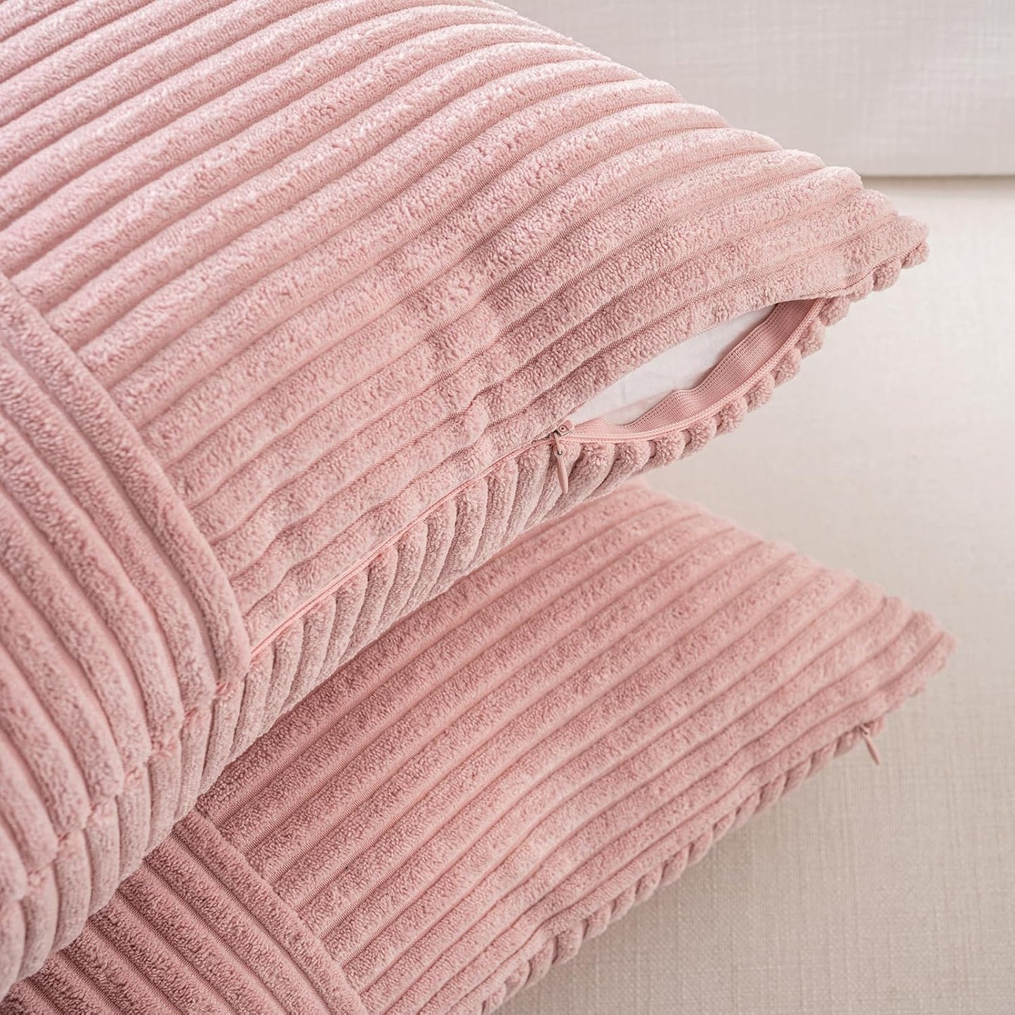 Fancy Homi 2 Packs Blush Pink Decorative Throw Pillow Covers 18x18 Inch for Living Room Couch Bed, Rustic Farmhouse Boho Home Decor, Soft Corss Corduroy Patchwork Textured Square Cushion Case 45x45 cm