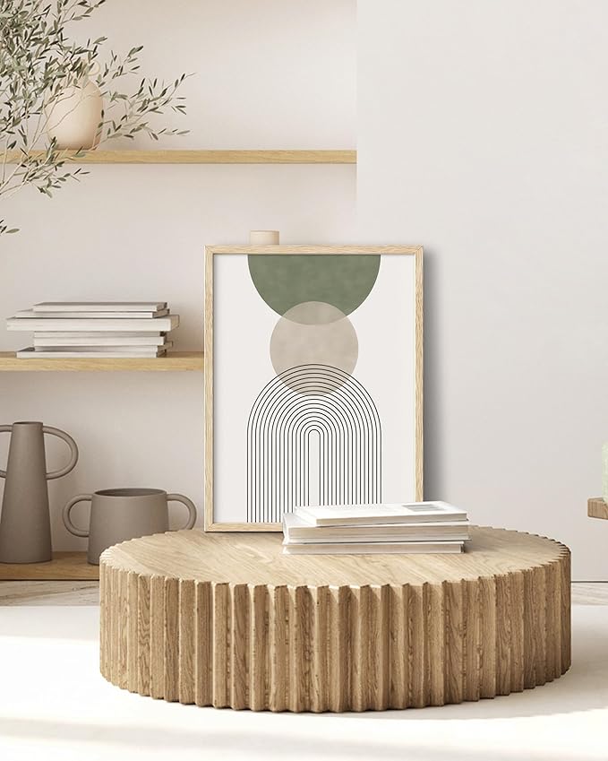HesenDot Unframed Boho Sage Green Canvas Prints,12x16in Botanical Line Wall Art,Set of 3 Abstract Geometric Posters Decor,Minimalist Modern Green Artwork for Living Room Bedroom Bathroom Office Home
