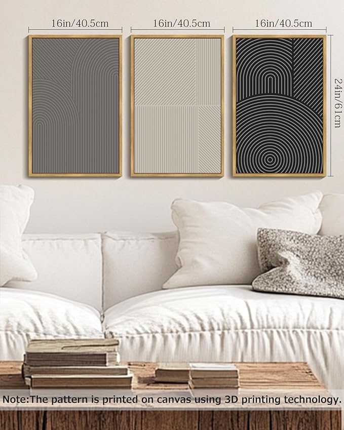 Drsoum Minimalist Abstract Wall Art Framed Modern Boho Neutral Line Wall Decor Mid Century Geometric Artwork Bedroom Living Room 16x24in Natural Framed