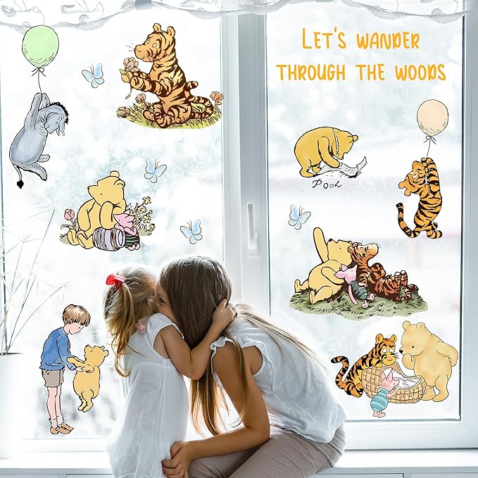 Winnie Character Stickers, Winnie Inspirational Stickers, The Pooh Wall Stickers for Kids, The Pooh Removable Sticker for Baby Kids Nursery Children Room Bedroom Living Room Playroom Wall Decoration