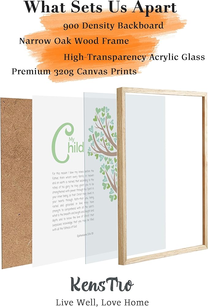 KensTro Natural OAK Wood Nursery Decor Framed Wall Art, 12x16 in Inspirational Christian Bible Verse Wall Art,My Child Prayer Ephesians 3:14-19 Print for Boys Girls Playroom Bedroom Decor Set of 1