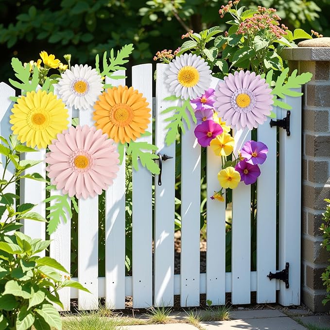 SUNBEAUTY Daisy Party Decorations, Paper Flowers, Flower Wall, Purple Yellow Flowers Wall Hanging, 1st Birthday Bridal Baby Shower Wedding Classroom Tea Party Daisy Décor 10" 7" 5" Pack of 12