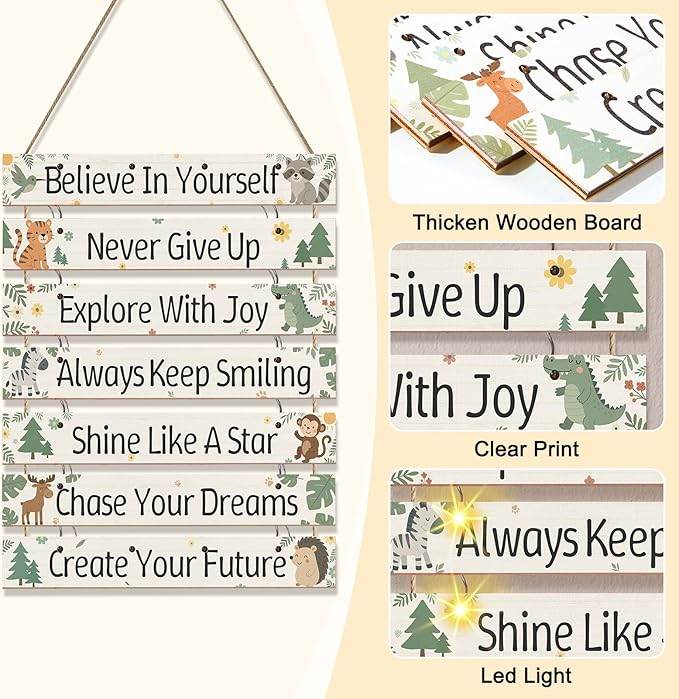 FIOBEE Girls Room Décor for Teen Girls Boys with LED Light Wall Decor for Bedroom Motivational Inspirational Wall Art Girl Room Decoration for Kids Studyroom, 8 Kinds of Lights, Green Forest
