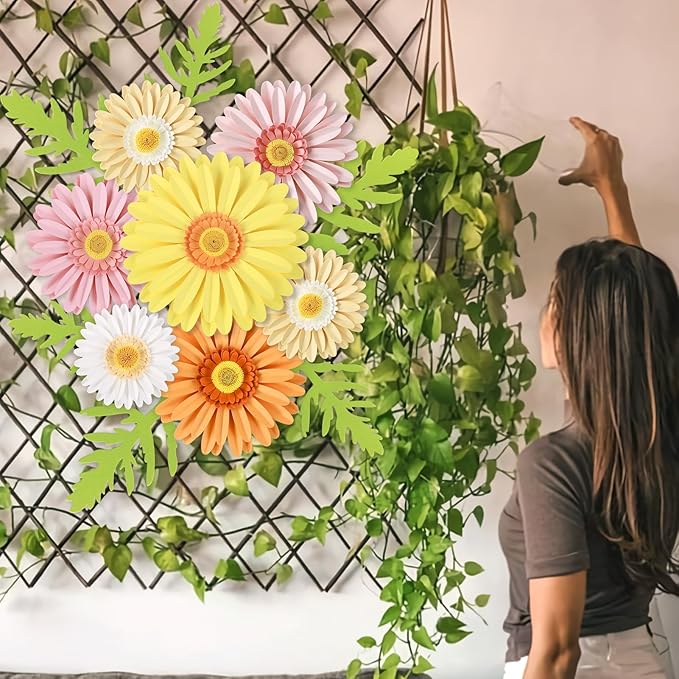 SUNBEAUTY Paper Flowers Decorations for Wall 3D Giant Daisy Artificial Flowers Bulletin Board Decoration Floral Paper Flowers Hanging for Spring Classroom Office Decor Wedding Baby Shower Garden Party
