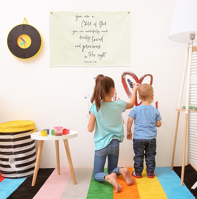 Rectangular Christian Verse Scripture Canvas Banner Wall Decor-Bible Flag Sign for Baby Boy Girl Kid,Nursery Bedroom Playroom Nursery Decor-Baby Shower Baptism Christmas Gift-You Are A Child of God