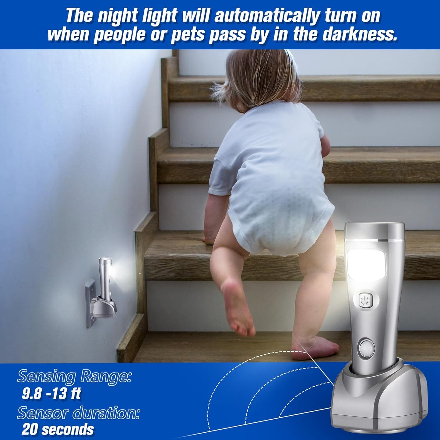 Enhon 6 Pack 4 in 1 LED Emergency Lights for Home Power Failure, Rechargeable Plug in Flashlight Motion Sensor Night Light, Automatic Turn On Power Outage Light for Home Hurricane Supplies