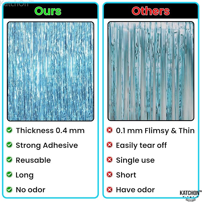 KatchOn, XtraLarge, Blue Foil Fringe Curtain - 8x3.2 Feet, Pack of 2 | Blue Backdrop Curtain for Under The Sea Party Decorations | Ocean Backdrop for Mermaid Birthday Decorations