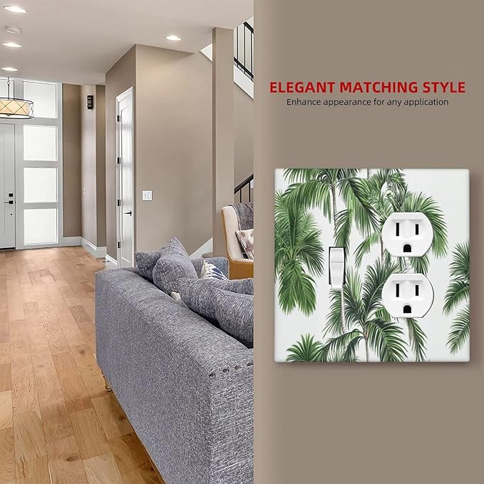 Wallplates Palm Trees Tropical Green Plant Palm Leaf 1 Toggle 1 Duplex Switch Plate Electrical Gfci Faceplate Decorative Light Switch Covers For Bed Room Bathroom Decor