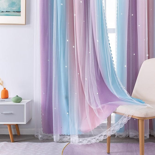 XiDi Curtains for Bedroom Decor, Rainbow Pink Purple/62/79
