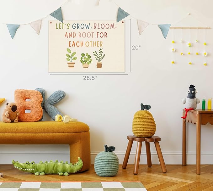 Boho Positive Classroom Decor-Affirmations Education Wall Banner Decor Gifts for Teacher Office-Rectangular Flag Wall Art-Christmas Gift-Let's Grow Bloom And Root for Each Other