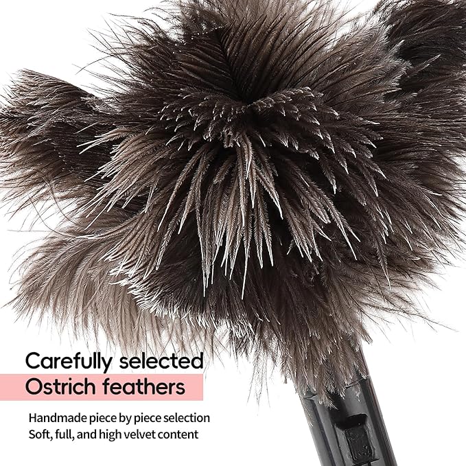 Retractable Feather Duster-Genuine Ostrich Feathers,Anti-Static,Reusable Eco-Friendly Handheld Cleaning for Keyboard,Home,Car,Office (10 to 15 Inches) 2 Pack