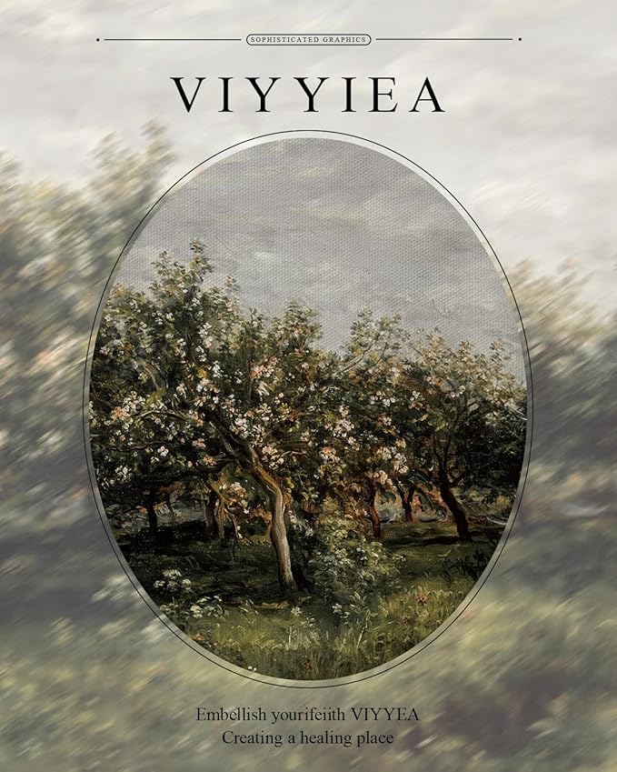 VIYYIEA Gold Framed Impressionist Landscape Orchard Wall Art, Elegant Nature Scene for Living Room Decor | Zero-Glare No Glass Design, Lightweight Canvas Painting | 11x14 Inch
