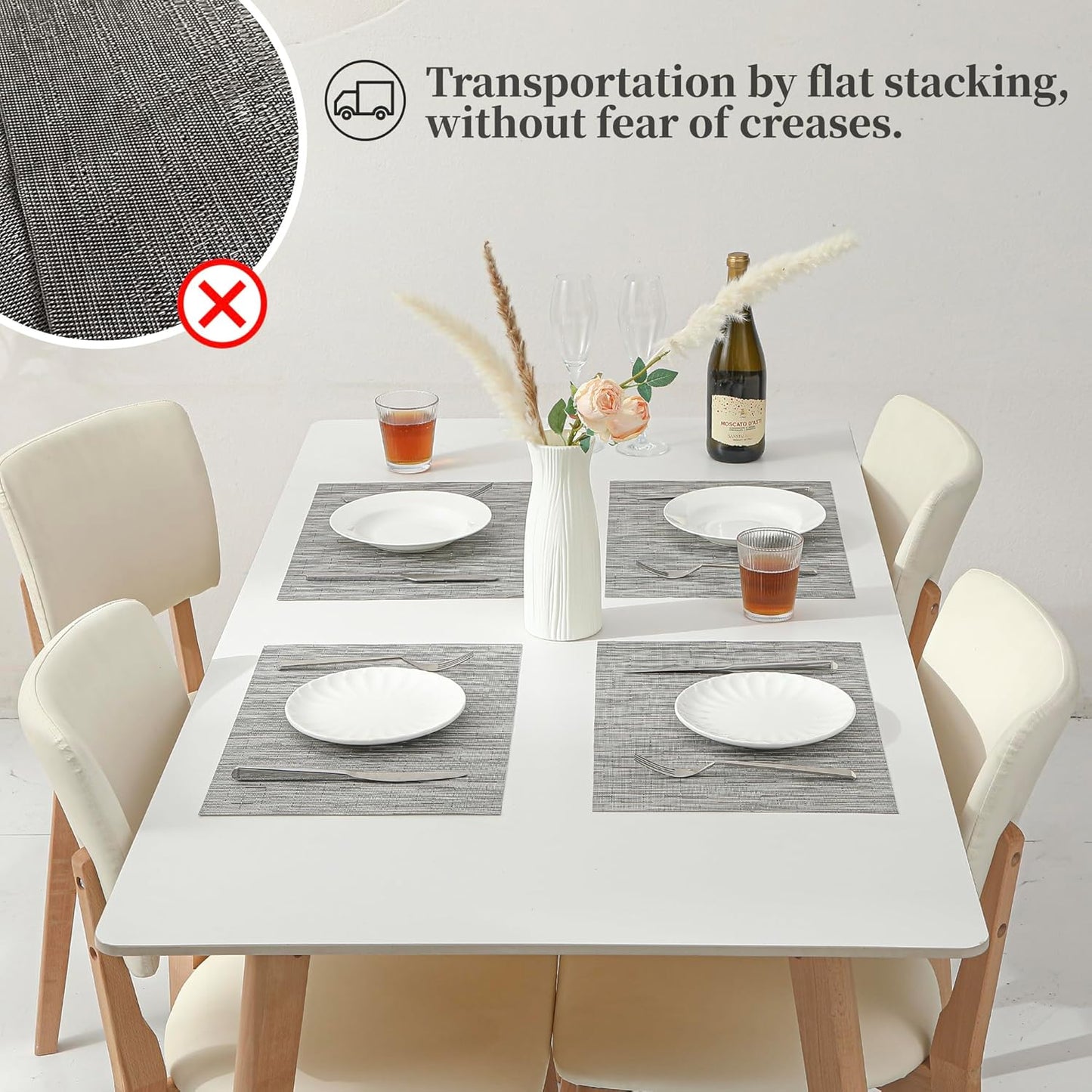 Leetaltree Silver Placemats Set of 12 - Heat Resistant Non-Slip Place mats for Dining Table, Washable Durable PVC Vinyl Woven Table Mats（Sliver, 12）