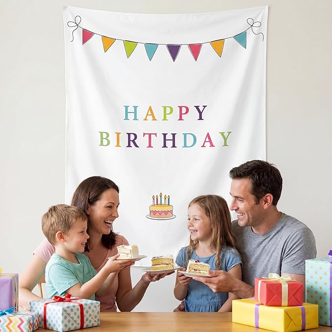 Oudain 29x39 Inch Happy Birthday Burlap Banner, Fabric Party Decorations Backdrop, Boho Rustic Photo Props Sign with Hanging String for Birthday Party Indoor Outdoor Yard Wall Decor, Style 2