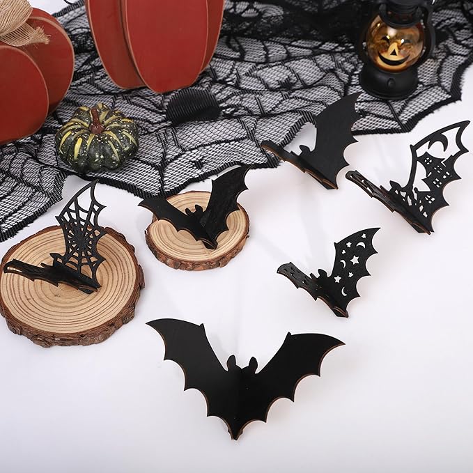 Agkvw Wooden Mini 3D Bats Table or Wall Decor – Set of 6 Halloween Bats Decor,Spooky Home Decor for Shelf or Mantle Sitter, 3D Wood Bats Set