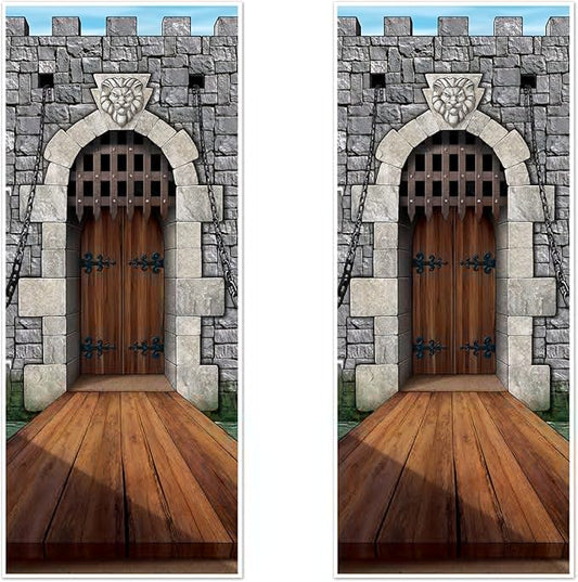 Beistle 2-Pack Castle Door Covers, Enchanted Entrance Castle Decorations for Fantasy Themed Parties, Thin Plastic Royal Medieval Wall Decor, 6' x 30"