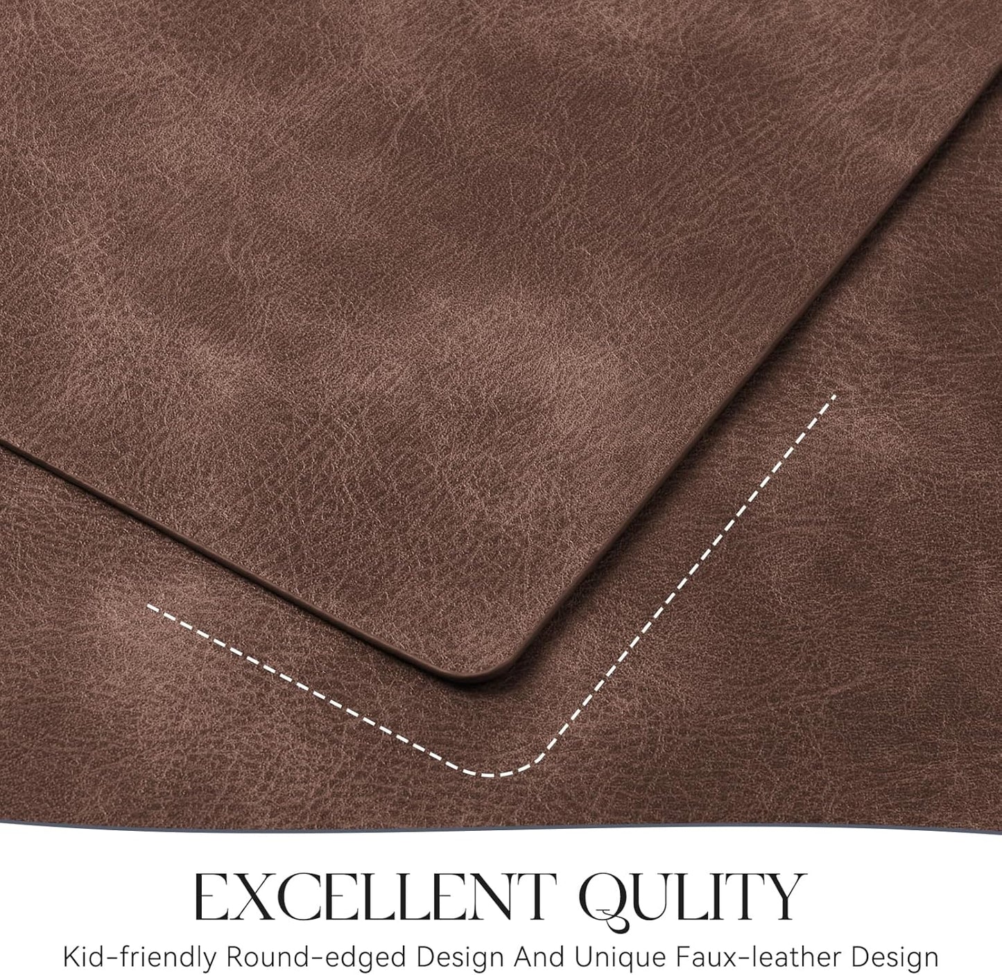 MOSAYT Vinyl Placemats Set of 6-12 X 17 Inch - Faux Leather 100% Waterproof Oil-Proof Wipeable PU Place Mats, Heat Resistant Reversible Table Mats for Kitchen, Dining, Outdoor (Coffee)