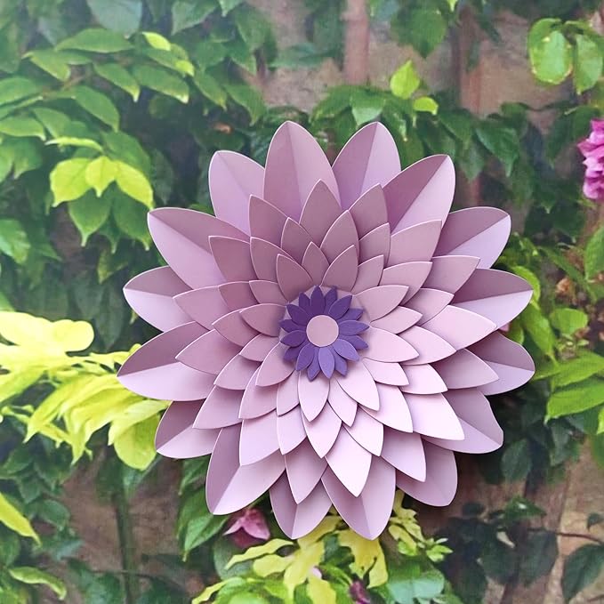 Purple Paper Flower (12''-5'' Assorted) for Wall Backdrop Wedding Mermaid Birthday Baby Shower Purple Party Decor Pack of 6