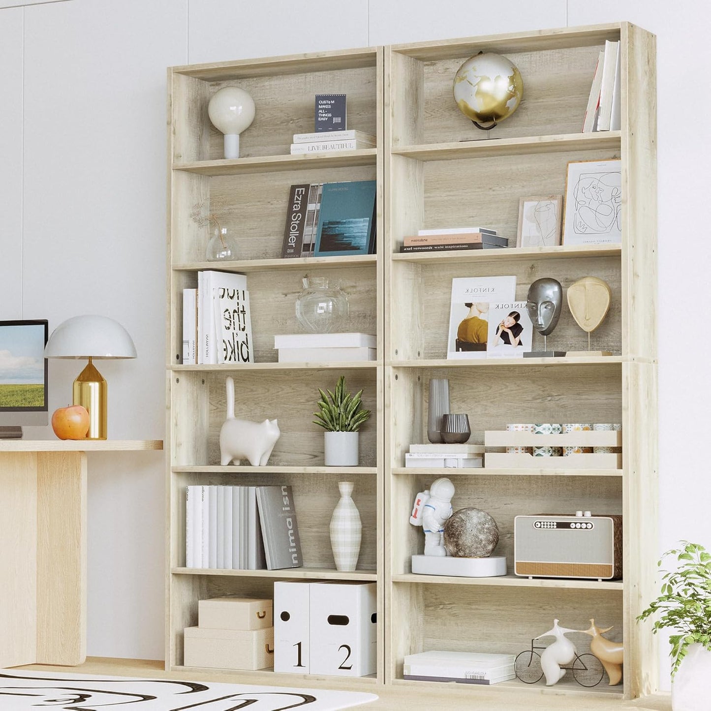 IRONCK Bookshelves and Bookcases Set of 2 Floor Standing 6 Tiers Display Storage Shelves 70 in Tall Bookcase Home Decor Furniture for Home Office, Living Room, Bed Room