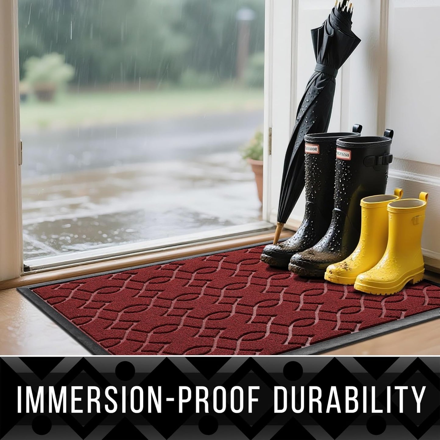 Yimobra Front Door Mat Outdoor Indoor 47x32, All-Season, All-Weather, Heavy Duty Welcome Door Mats Outside Entrance, Non Slip Porch Patio Entrance Mat, Red