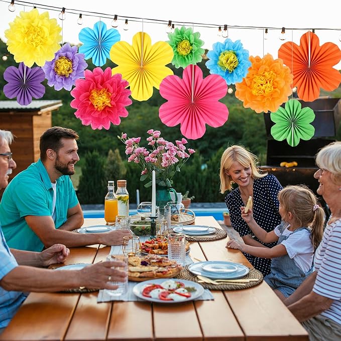 BestoFun 12PCS Tissue Paper Flower Fans for Mexican Party Decorations – Colorful Fiesta Decor for Cinco de Mayo, Birthday, Wedding, Baby Shower, Holiday Parties