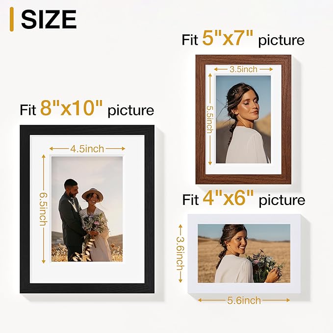 Vittanly 10 Pack Picture Frames, Picture Frames Collage Wall Decor with Two 8x10, Four 5x7 and Four 4x6 Photo Frames, Gallery Wall Frame Set for Wall or Tabletop Display, Black, Walnut Brown and White