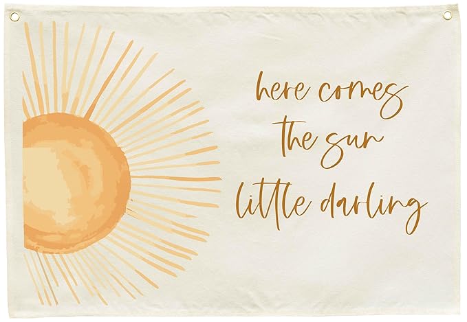 Nursery Rectangular Canvas Banner Wall Decor for Nursery Bedroom Reading Room Playroom Decor-Poster Flag Sign Art for Baby Boy Girl Kids Teen,Baby Shower Birthday Christmas Gift-Here Comes the Sun