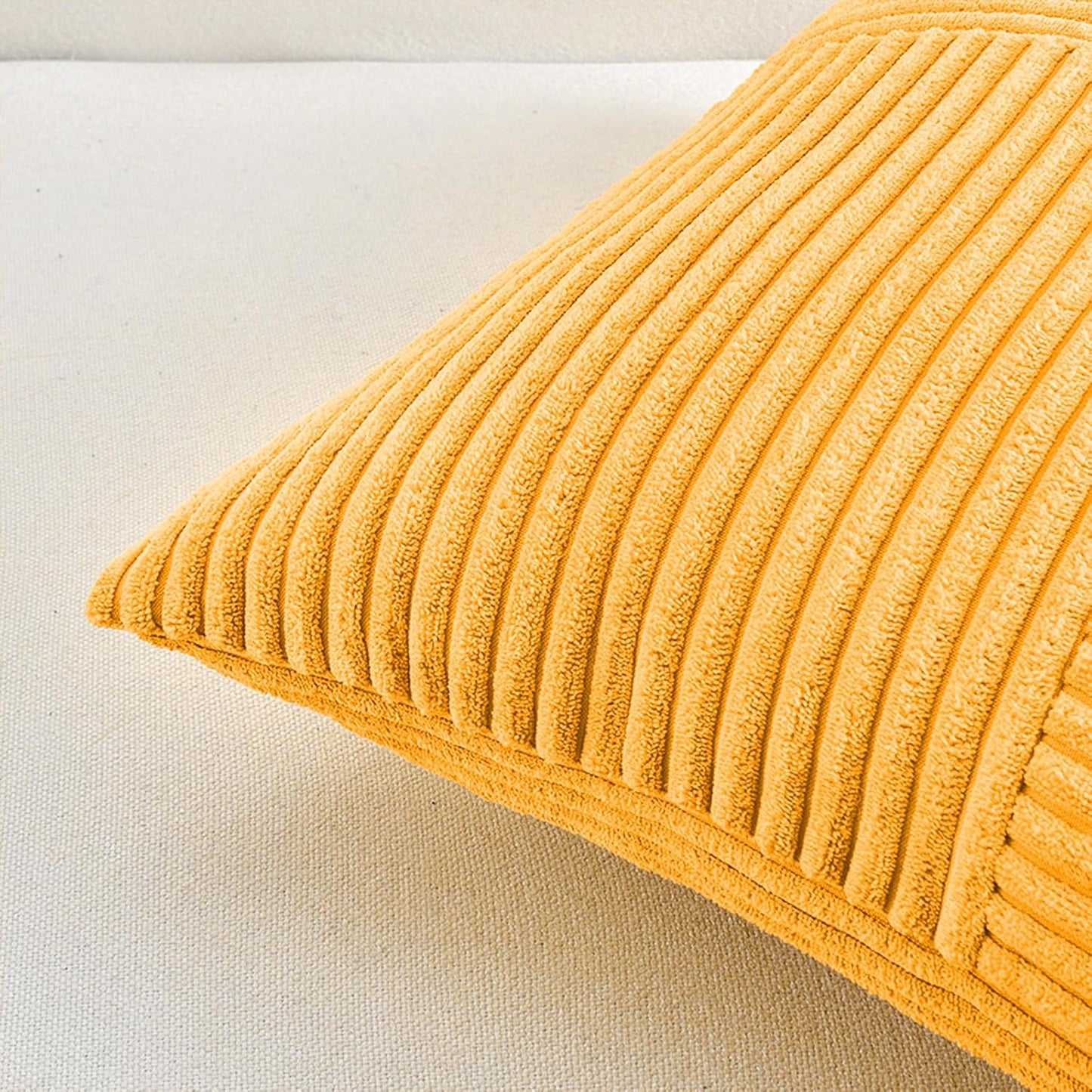Fancy Homi 2 Packs Gold Yellow Big Decorative Throw Pillow Covers 24x24 Inch for Couch Bed Sofa, Rustic Farmhouse Boho Home Decor, Soft Corss Corduroy Patchwork Accent Square Cushion Case 60x60 cm