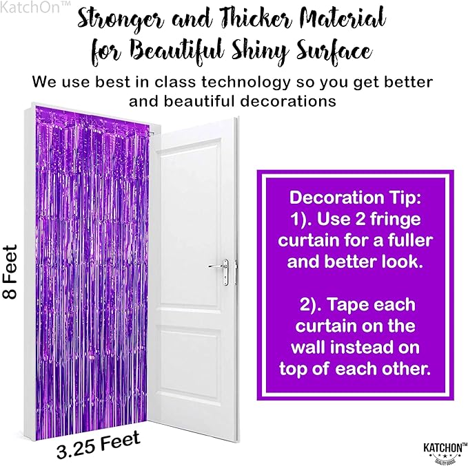 KatchOn, Metallic Purple Foil Fringe Curtain 3.2x8 Ft, Pack of 2 | Streamer Backdrops for Purple Birthday Decorations, Ramadan Decorations for Home | Backdrops for Graduation Decoration 2026