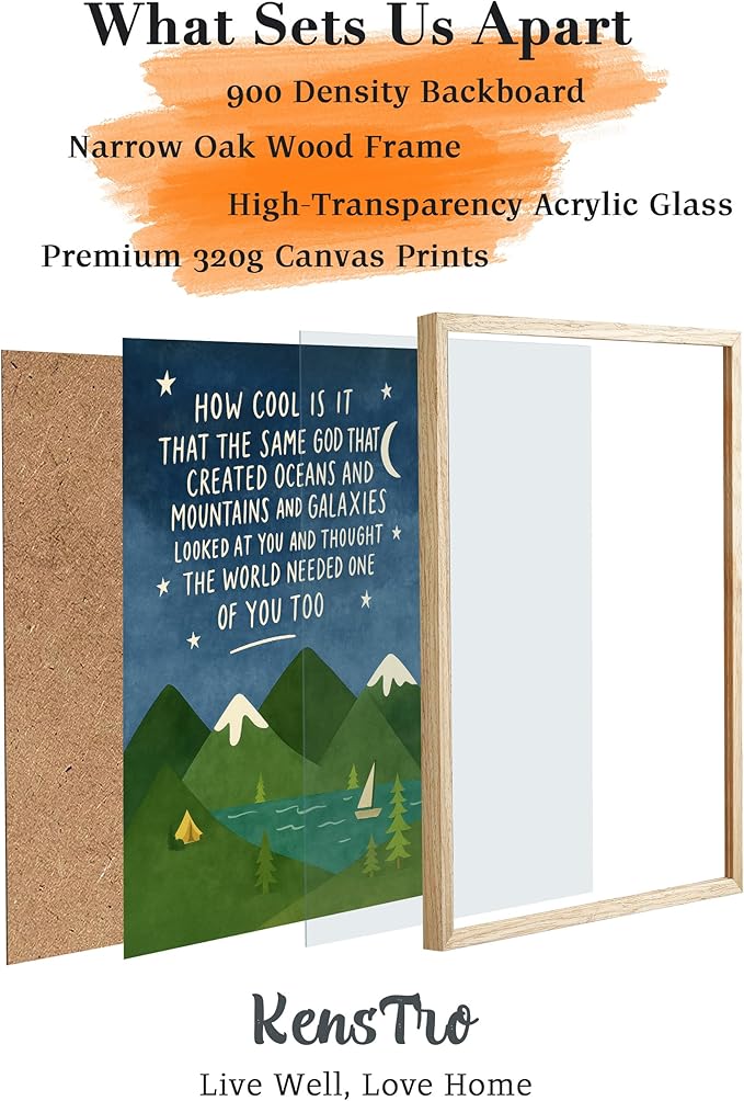 KensTro Natural OAK Wood Same God Creation Framed Wall Art, 16x20 in Inspirational Christian Bible Verse Canvas Art,Mountain Nursery Decor,Blue Set of 1 for Christian Boys Room for Boy Adoption Gifts